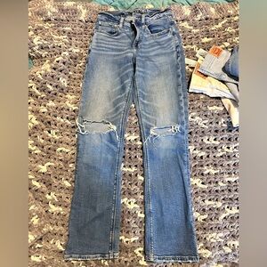 American Eagle Outfitters Light Blue Distressed Straight Leg Jeans